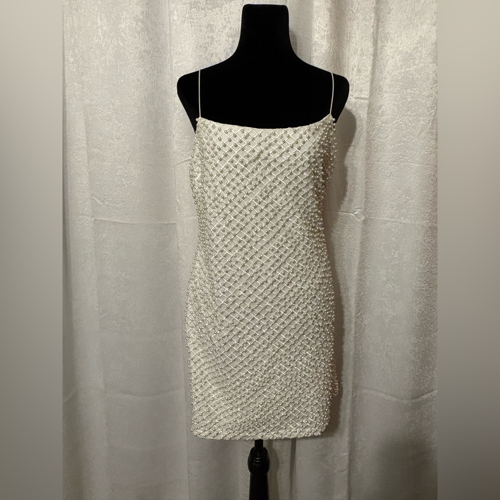 Fashion Nova White Beaded Mini Dress